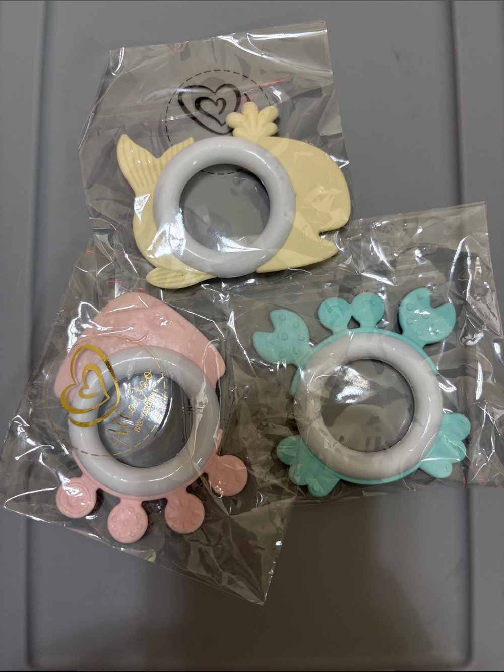 Kids Silicone Teething Ring - Pastel Yellow, Pink & Mint (3-Pack)